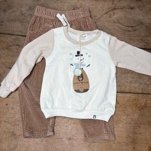 NWT Rabbit + Bear Baby Outfit Boys Size 18M 18 Months Organic Cotton Snowman